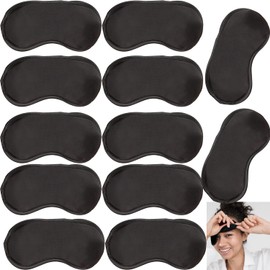 Paquete de 12 mascarillas para dormir con los ojos vendados, para juegos de equipo, viajes, fiestas de dormir, con correa ajustable, para mujeres, hombres y niños, color negro