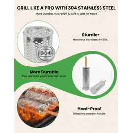 Grill Basket Stainless Steel BBQ‌: GEEKHOM 12PCS Outdoor Cooking Pan with Handle, Fish & Vegetable Grilling Rack, Non-Stick Barbecue Tray for Men Birthday Gifts