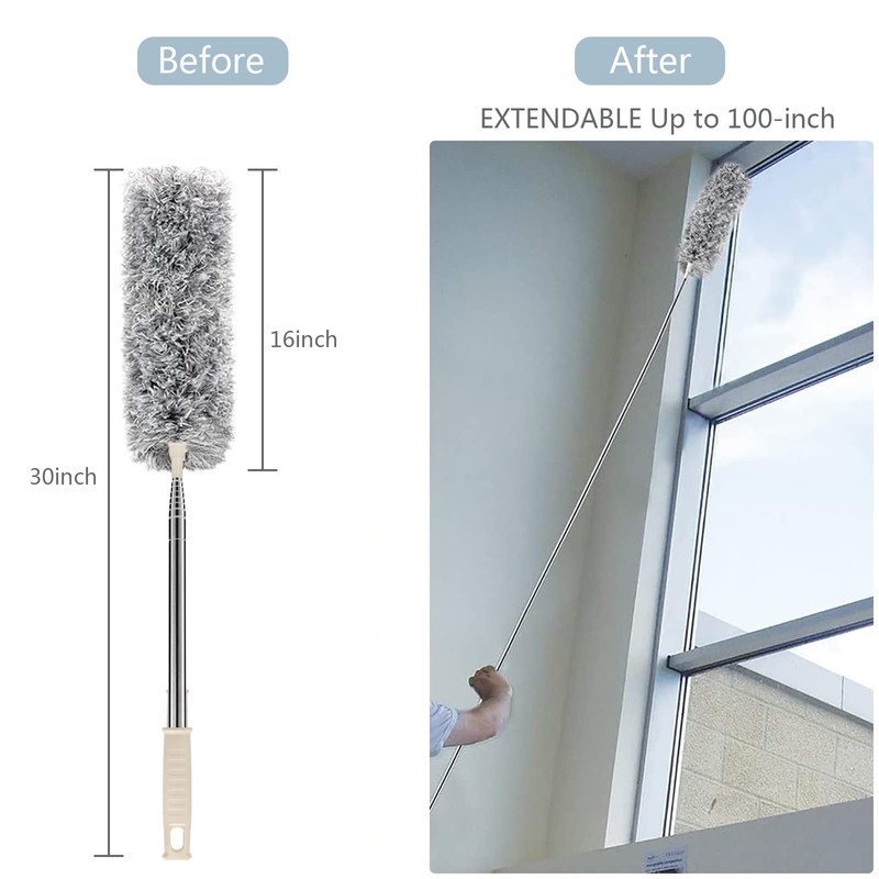 Microfiber Duster with Extension Pole(Stainless Steel) 30 to 100'', with
