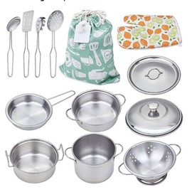 Yellora Kitchen Play Set Tin Pots Pans Pot Holder Utensils Creative Fun Age 3+