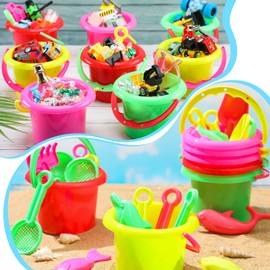 Jexine 96pcs Beach Party Favors for Kid 24 Set Sand Buckets and Shovels for Bucket Party Favor Sand Box Play Set and Mini Beach Pail Includes Shovel, Rake, Scoop Summer Outdoor Toys for Toddlers