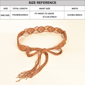 ILuvatar Women's tassel knotted belt metal wide belt women's Bohemian style rope braid waist butterfly decorative cross knotted manual belt, Brown, 170CM