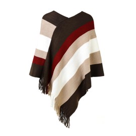 Ferand Women's Striped Poncho Sweater Cozy Knit Fringe Shawl Wraps for Fall Winter
