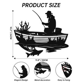Vintage Fisherman Boat Metal Wall Art, Retro Fishing Silhouette Wall Decor