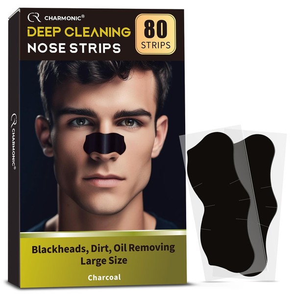80 Pcs Blackhead Remover Pore Strips, Black Head Remover for Face, Natural Charcoal Nose Strips for Pore Cleaner, Large Size Nose Pore Strip for Men Women for Oil Blackheads & Whiteheads Remover