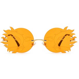 ENTHYI Rimless Round Sunglasses Women Fashion Personality Frameless Sunglasses Trendy Funny Polygonal Moon Smiley Ladies Eyeglasses (Orange)