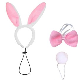 BoomBone Disfraz de Conejo para Perro, Orejas y Cola de Peluche Blanco y Rosa, Ajustable, Perfecto para Pascua, Halloween y Fiestas