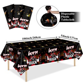 gisgfim 3PCS Rock Themed Party Tablecloths 108x54 Inch Rocking Party Decorations Supplies Rock Star Guitar Plastic Rectangular Table Covers for Music Birthday Party