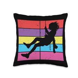 Rock Climbing Women Harness Freeclimbing Partner Rope Retro Mountain Climbing Boulderer Women Throw Pillow, 16x16, Multicolor
