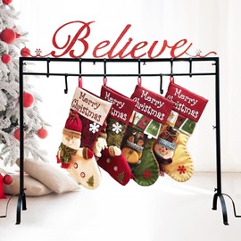 HUTHDAK Metal Believe Christmas Stocking Holder Stand with 8 Hooks,Heavy Duty Freestanding Christmas Stocking Holder Stand for Floor.Deluxe Christmas Stocking Stand-Easy Assembly and Stand for Home