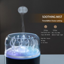 Lifgtzyn Jellyfish Diffuser 280ml, Cute humidifier, with Remote Control Timer, 7 Color LED Night Light, Essential oiluser Suitable for Home Office, Hotel spa Yoga Room, auto Shut-Off (Black)