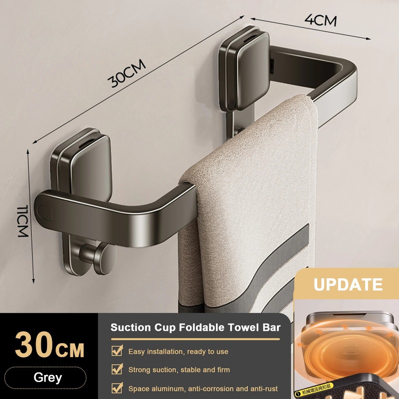 No-Drill Suction Cup Towel Bar for Bathrooms – Folding Aluminum
