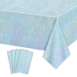 APUXXJUPA Blue Glitter Table Cloth, 4 Pack Light Blue Tablecloths for Royal Blue Birthday Party Supplies Wedding Baby Shower, 130 x 220 cm