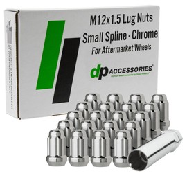 DPAccessories Chrome Spline Lug Nuts - M12x1.5 Lug Nuts for Aftermarket Wheels - Spline Tuner Lug Nuts 12x1.5 - Set of 20 Chrome Lug Nuts and One Spline Lug Nut Socket - LCS3A6HC2CH04020