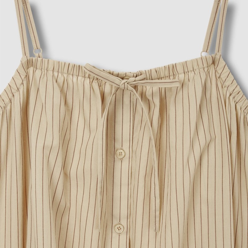 JAJU [JAJU] Women's Cotton Stripe Sleeveless Pajama Dress_Dark Beige