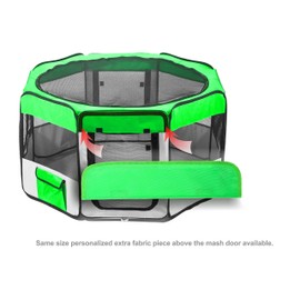 Pawer 36”×18.5” 8-Panel Foldable Pet Playpen, Bright Green+Grey, Personalize Embroidery Fabric Piece Available, for Cat/Dog/Puppy, 600D Oxford Cloth Portable Indoor & Outdoor Kennel with Carry Bag