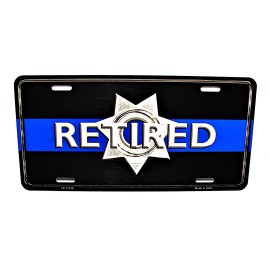 DIGIART INTERNATIONAL THIN BLUE LINE RETIRED POLICE METAL CAR NOVELTY LICENSE PLATE AUTO TAG