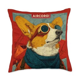 AirCorgi Funny Retro 1920s Corgi-Pilot Cute Corgis Dog Lover Throw Pillow