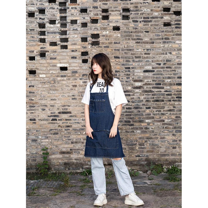 Pincy Denim Apron, Unisex Adjustable Bib Apron with Pockets for
