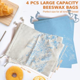 4Pack Reusable Bread Bags, Bread Bags for Homemade Storage, 16x12" Canvas Breads Bag with TPU Food Grade Plastic Lining for Fresh Keeping Sourdough Breads Storage Bag with Drawstring