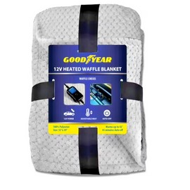 Goodyear 12Volt Gray Waffle Plush Heated Travel Blanket. Size 55” X 39”