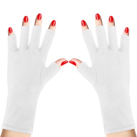 Classicseali UV Light Gloves, Manicure Gloves Short Style, UV Glove for Gel Nail Lamp, Professional Fingerless UPF 50+ Ultraviolet Protection Gloves for Home,Salon Use, Nail Art Accessories, White
