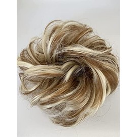 Chloeve Curly Messy Hair Bun Wig Scrunchie Ponytail Extension Blonde Hair Series (Bleach Blonde Mixed Caramel)