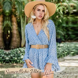 JASGOOD Straw Woven Elastic Belt for Women Wide Stretchy Rattan Waistband for Dress Boho Braided Belt with Gold Buckle