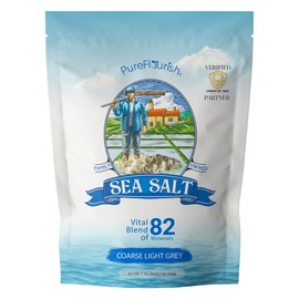 Pure Flourish Coarse Sea Salt 1.1 LB | Certified French Harvest & Import | Organic & Unrefined | Rich in 82 Essential Minerals | Hand Harvested Light Grey Coarse Salt Crystals from France