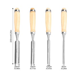 4 Pieces Wood Chisel Set, Chisel Round Curved Hollow Chisel Set, Carved Chisel Woodworking Cutter Woodworking Tool Set, Steel Semicircular Edge 6 mm/12 mm/18 mm/24 mm for DIY Crafts