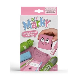 DIY MARKY - Sello personalizable para niños | para ropa y artículos de niños | Incluye tinta para hasta 1000 impresiones | Adecuado para todas las superficies | Juego completo con etiquetas y cinta