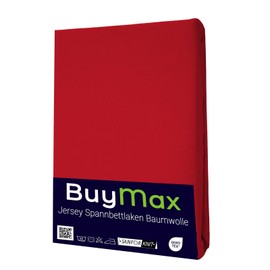Buymax® Fitted Sheet, 70 x 140 cm, 100% Jersey Cotton, for Cot, Baby Bed Sheet, Mattress Height Up to 15 cm, Red