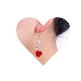 Yheakne Boho Red Rose Drop Earrings Long Spiral Crystal Earrings Gold CZ Twist Dangle Earrings Acrylic Red Flower Earrings Jewellery for Women and Girls, Zinc, No Gemstone