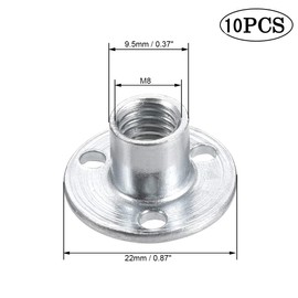 T-Nuts Brad Hole Furniture Hardware Flange Insert Female Screw Carbon Steel 10pcs M8x27x2mm