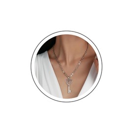 Inilbran Boho Heart Key Choker Necklace Silver Key Heart Necklace Choker Vintage Key Pendant Necklace Open Heart Key Necklace Chain Jewelry for Women and Girls
