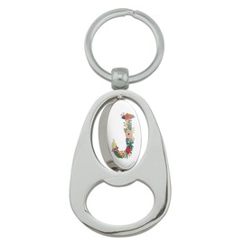 GRAPHICS & MORE Letter J Floral Monogram Initial Keychain Chrome Metal Spinning Oval Bottle Opener