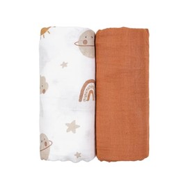 Lot de 2 Couvertures d'emmaillotage en Mousseline Pour bébés, couvertures de réception Pour Nouveau-né, Large 120 x120 cm,essentiels Pour bébé, liste de Naissance et Cadeau (Marron Pastel)