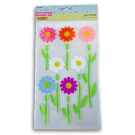 Holiday Decor Spring Themed Flowers and Stems Gel Window Clings - 35 Piece, Multicolor