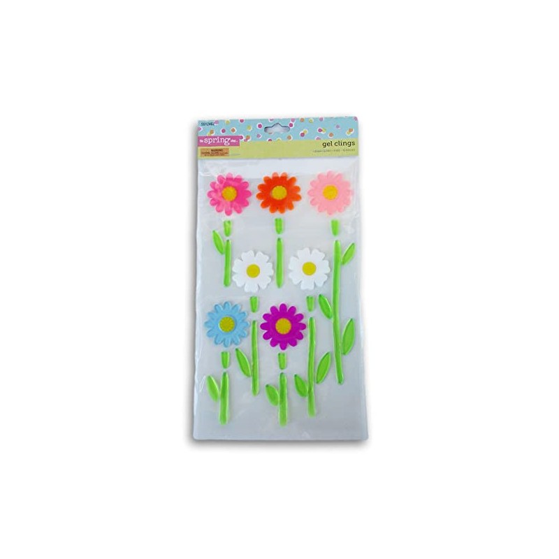 Holiday Decor Spring Themed Flowers and Stems Gel Window Clings