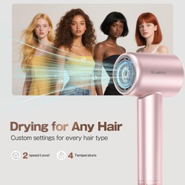 Labiim Hair Dryer, High-Speed Ionic Blow Dryer 110,000 RPM Brushless Motor for Fast Drying, 200M Ions Frizz & Thermo-Control HairDryer with Magnetic Nozzle, Quiet Compact for Home Salon Travel, Pink