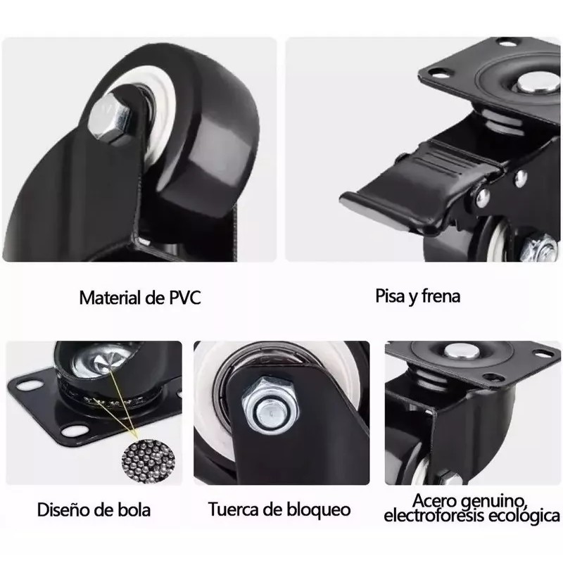 Espinope 2in Ruedas De Pvc Función Giratoria Rodaja Con Freno