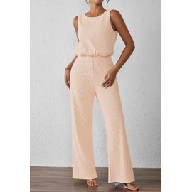 Pink Queen Jumpsuits for Women Casual Sleeveless Crewneck Wide Leg Long Pant Wedding Guest Romper Papaya M
