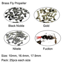 Aventik 75pcs Brass Fly Propeller, Well Balanced, Three Sizes, Three Fish Men Approved Finishes; Bass Bugs, Baitfish, Spinner Flies, Fresh Water & Salt Water (Gold (10mm,14.6mm and 17.9mm))
