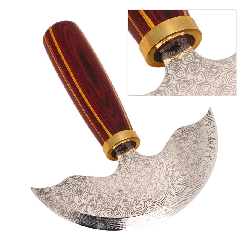 Round Leather Knifes Incisive Blade High Hardness Polished Wooden Handle