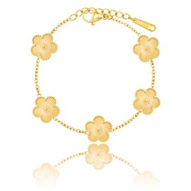 14K Gold Plated Dainty Four Leaf Clover Dot Bracelets for Women Lucky Flower Jewelry, 13*13mm, Stainless Steel, no gemstone