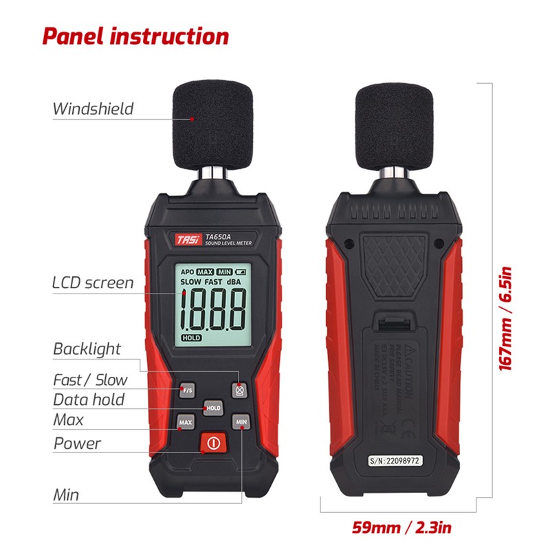 TASI TA650A Digital Sound Level Noise Meter Measurement 30-130dB Decibel