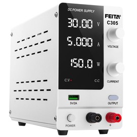 FEITA DC Power Supply Variable, 30V 5A Adjustable High Precision Bench Lab Power Supplies with 4-Digits LED Display, Encoder Knob, Output Switch/OCP, USB Interface for Anodizing & Electroplating Kit