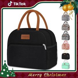 Coobiiya Cute Large Capacity Reusable Leakproof Insulated Cooler Lunch Bag for Women and Men Lunch Box for Work/Office/Picnic/Travel/School lunch bag - Color: Black