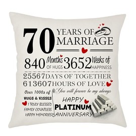Weosan 70th Wedding Anniversary Platinum Anniversary Cushion Cover - Gift for Wife or Husband - 70 Years of Marriage Keepsake Present - Elegant 45x45cm Pillow Case, We001