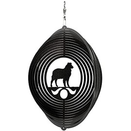 SWEN Products Australian Shepherd Circle Swirly Metal Wind Spinner